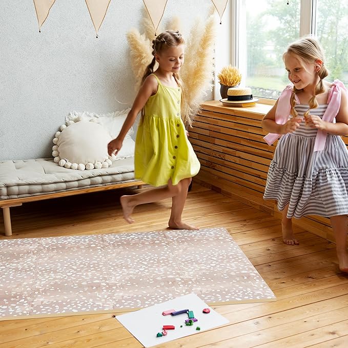 Upgraded Premium Soft Foam Baby Play Mat – Connectable to Create Larger Play Spaces, 5.5 x 3.9 ft, Easy to Clean, 0.5” Thick – Modern Terrazzo Design for Playrooms and Home Décor