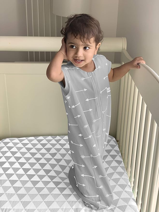 BaeBae Goods Crib Sheets for Baby Boys and Girls, 4 Pack, Soft and Breathable Jersey Knit Fitted Sheet Set, Cute Gender Neutral Nursery Mattress Bedding, Universal Fit (Grey Triangles)