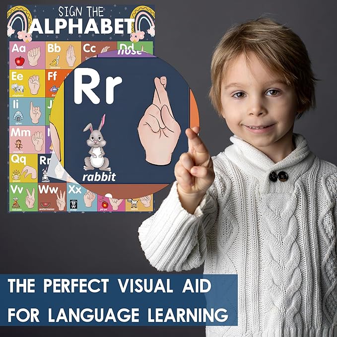YIYDONG 24 Boho American Sign Language Posters for Kids, Sign Language for Babies & Toddlers, ABC Sign Language Flash Cards, ASL Posters for Classroom Decor