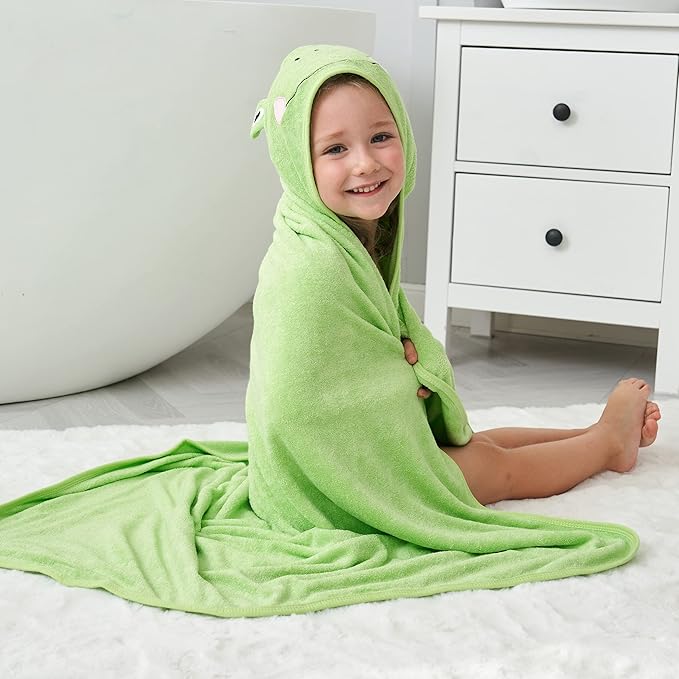 HIPHOP PANDA Hooded Towel - Rayon Made from Bamboo, Bath Towel with Bear Ears for Newborn, Babie, Toddler, Infant - Absorbent Large Baby Towel - Frog, 30 x 30 Inch