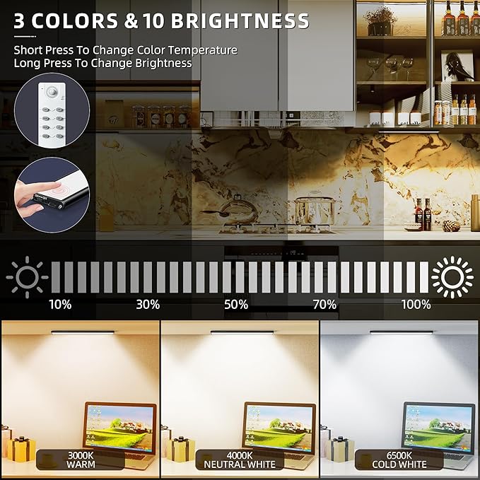 Under Cabinet Lighting,204 LED Wireless Motion Sensor Light Indoor, Rechargeable Closet Lights Battery Operated,Dimmable & 3 Color Temps,Magnetic Under Counter Lights for Kitchen, Closet (60CM,5Pack)