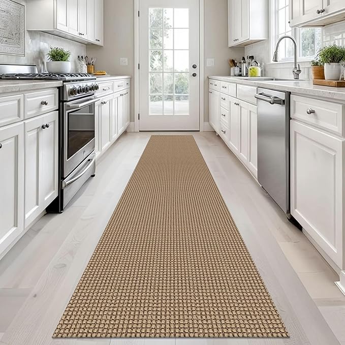 KOZYFLY Long Runners for Hallways 2x12 ft Washable Kitchen Runner Non Slip Rubber Backed Hallway Rugs Cotton Entryway Runner Rug Floor Carpet for Indoor Hall, Backdoor, Kitchen, Tan/Orange/Brown