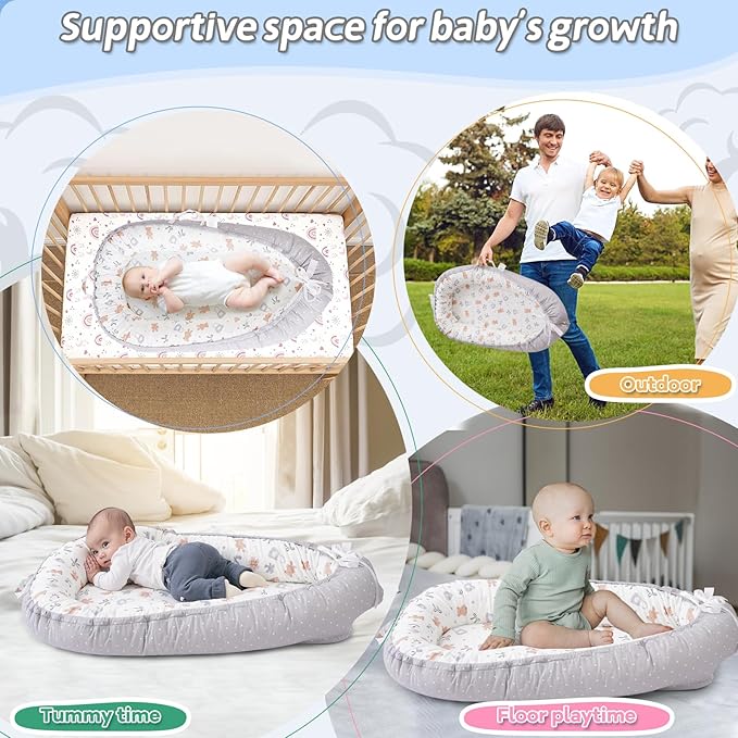 ALINUX Baby Lounger for Newborn 0-24 Months,100% Cotton Baby Lounger Cover, Suitable for Babies Aged 0-24 Months,Grey