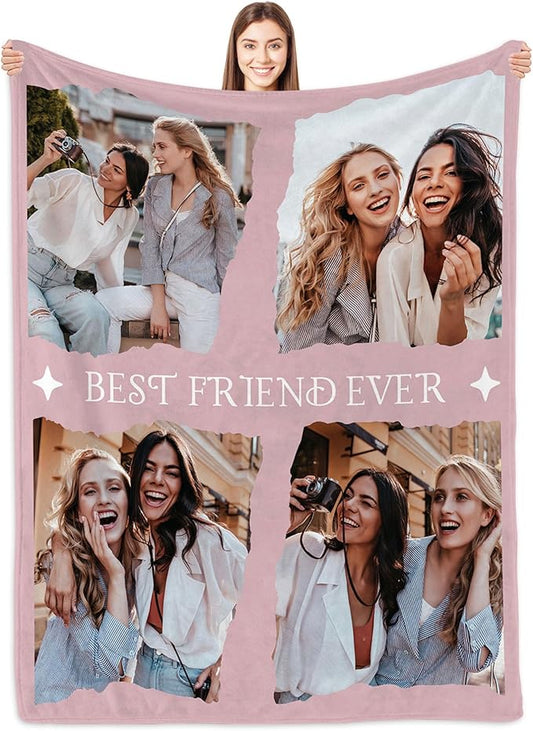 Custom Picture Blanket - Personalized Friendship Gift for Women, Best Friend Birthday Gift