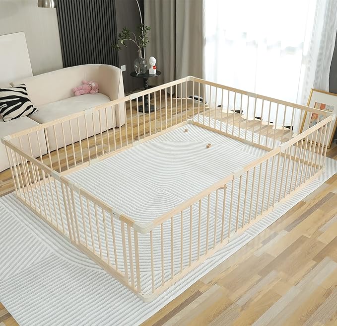 Baby Playpen Play Fence Gate Play Pen Wood Large,Playpens for Babies and Toddlers Kids Indoor,Baby Play Yards Gym