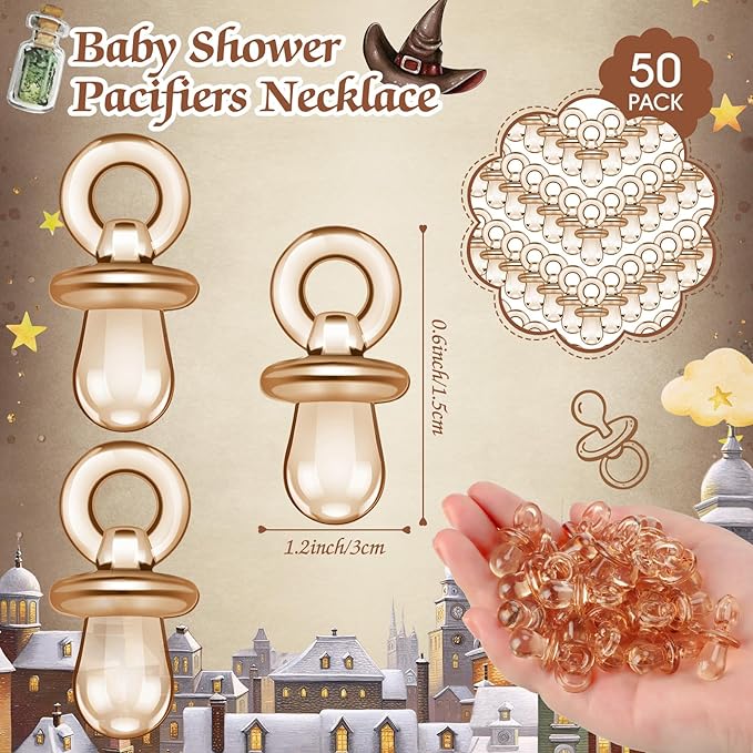 Thyle 51 Pcs Pacifier Hunt Baby Shower Games Include Hunt Sign and 50 Acrylic Pacifiers for Baby Shower Game Decoration Gift Sets Gender Reveal Party Decor(Magical Wizard)