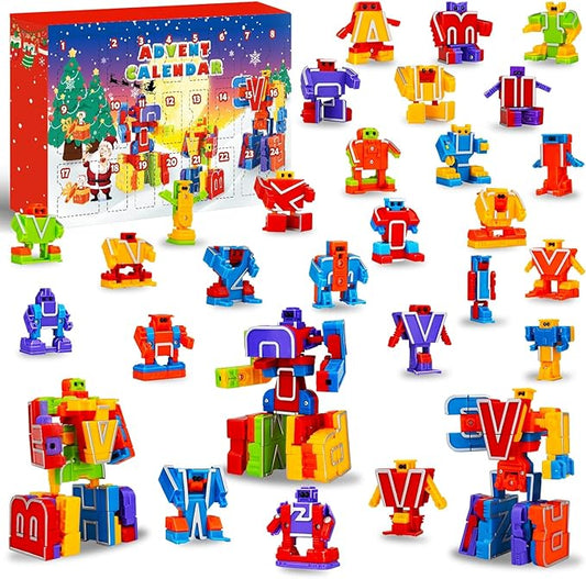 Alphabet Robots Advent Calendar 2025 for Boys, 24 Days Christmas Countdown Calendar for Kids, Alphabots Deformation Fine Motor Skill Toys, Xmas STEM Educational Learning Gifts for Toddlers