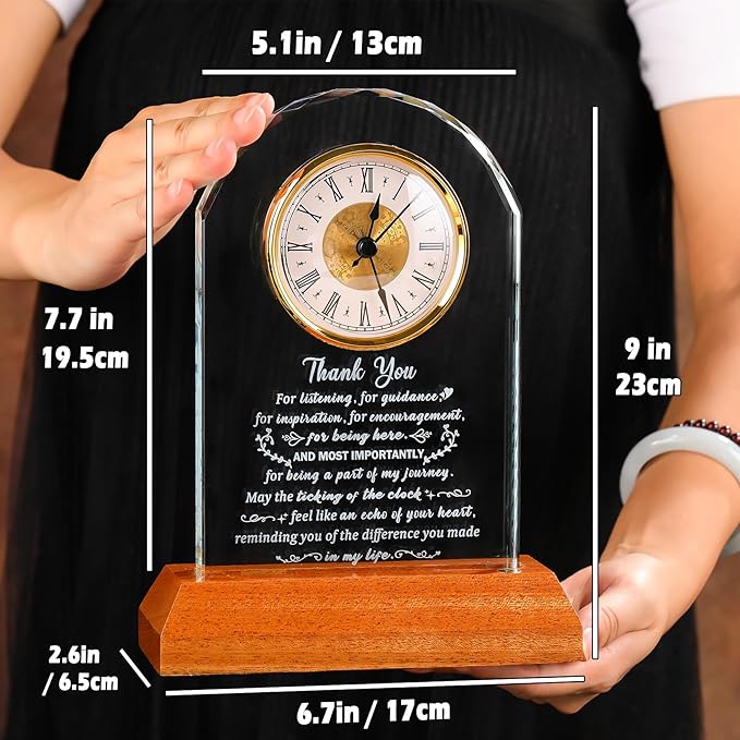 Thank You Gifts for Women Men, Appreciation Clock Gift for Coworkers Friends Teachers with Wooden Light Base, Inspirational Presents for Family Office Desk Clock Decor