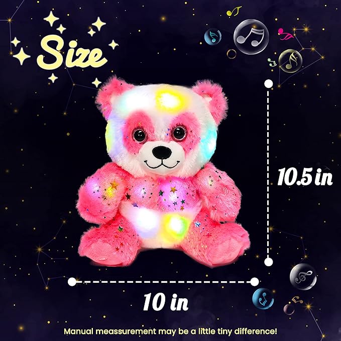Hopearl LED Musical Plush Panda Lighting Up Singing Stuffed Toy Adjustable Volume Lullaby Animated Soothe Birthday Festival for Kids, Pink, 10.5''