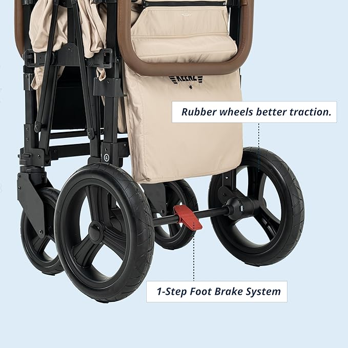 Keenz XC EVO - Luxury Comfort Stroller Wagon | Foldable 2 Passenger Double Seater with Adjustable Canopy | Mocha