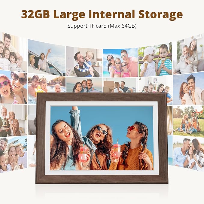 Dragon Touch Digital Picture Frame WiFi 10 inch IPS Touch Screen Digital Photo Frame Display, 32GB Storage, Auto-Rotate, Share Photos via App, Email, Cloud, Classic 10 Brown