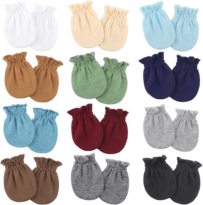 BQUBO 12 Pairs Baby Mittens Newborn Infant Toddler Mittens No Scratch Cotton Elastic Wrist Gloves for Boys Girls 0-6 Months