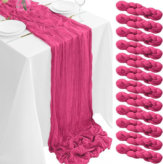 12Pack Hot Pink Cheesecloth Table Runner 35x120Inch Spring Easter Cheese Cloth Table Runner 10FT Boho Gauze Table Runners Rustic Sheer Table Runners for Wedding Bridal Shower Baby Shower Party Decor
