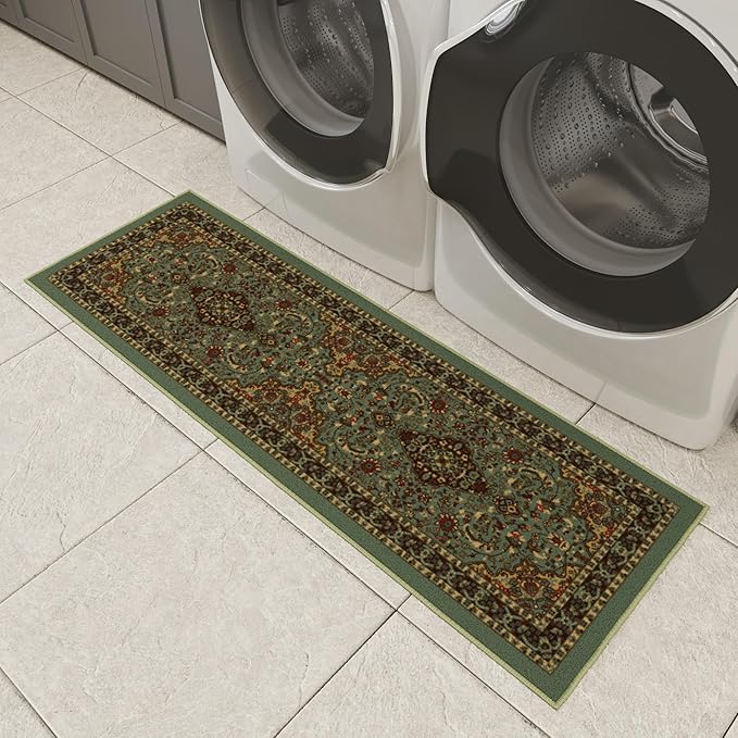 Ottomanson Hallway Runner Rug 20" x 59" Non Slip Oriental Area Rugs Easy to Clean Laundry Rug Runner Durable Pet Friendly Floor Carpet Runners for Hallways Entryway Living Room Kitchen, Seafoam Green