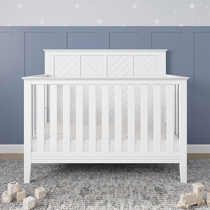 Child Craft Atwood 4-in-1 Convertible Crib, Baby Crib Converts to Day Bed, Toddler Bed and Full Size Bed, 3 Adjustable Mattress Positions, Non-Toxic, Baby Safe Finish (Matte White)