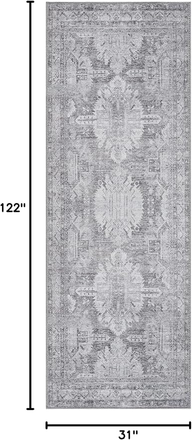 Bloom Rugs Washable 10 ft Runner - Ivory/Silver Gray Traditional Runner for Entryway, Hallway, Bathroom, and Kitchen - Exact Size: 2.5' x 10'