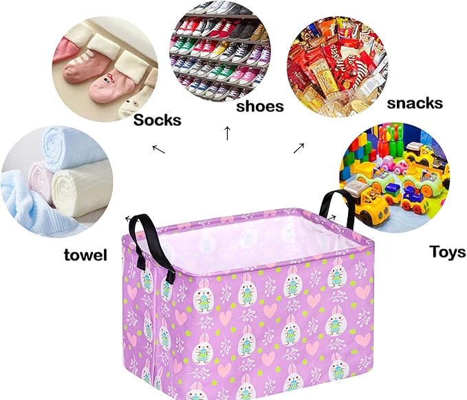 Rectangle Canvas Easter Basket, Rabbit, Laundry Basket, Storage Box for Toys Clothes Choice for Boys and Girls (Purple)