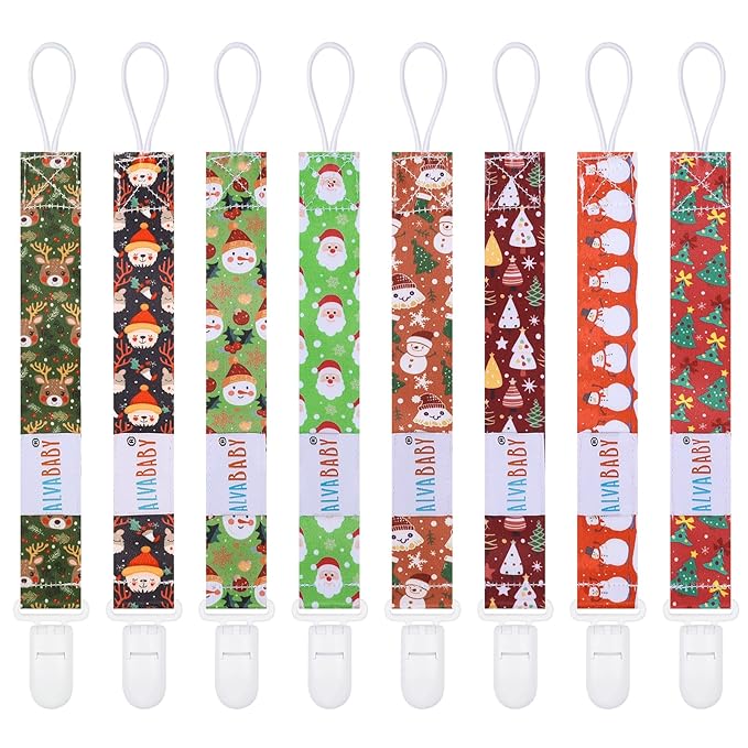 ALVABABY Pacifier Clip 8 Pack Binky Paci Clip Holder Leashes for Newborn Baby Boys Girls Christmas 8DBP04-DA