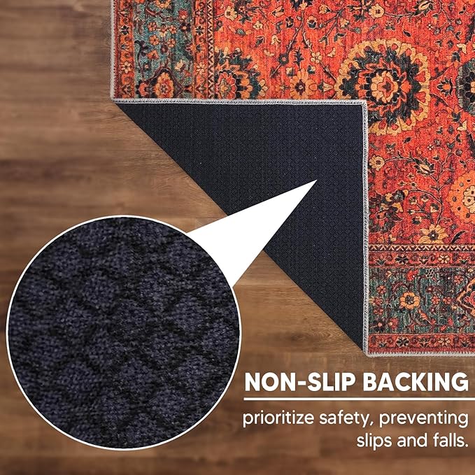 Keen Home Design 2x12 Rug - Machine Washable Runner with Non-Slip Backing, Ideal for Hallway, Entryway, Kitchen, Laundry Room - Vintage, Easy Clean, Durable, Low Pile Rug - (2'6" x 12')