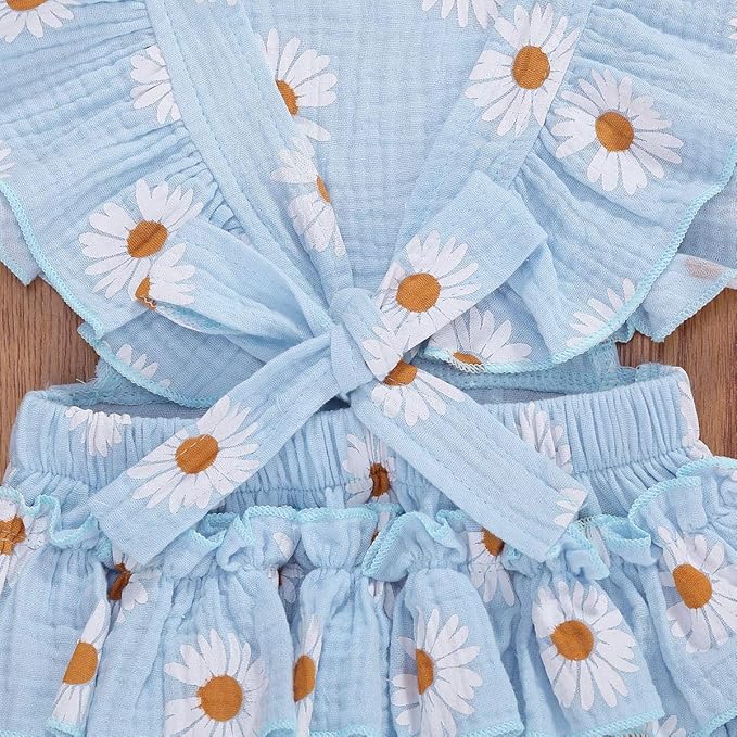 Baby Girls Floral Cotton Leotard Romper Newborn Daisy Playsuits Ruffled Sleeve Onesie Infant Jumpsuit Clothes Headband