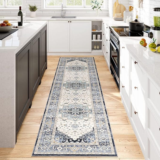 Dripex Runner Rug-2x8 Washable Distressed Hallway Runner Oriental Medallion Carpet Non-Slip Stain-Resistant Kitchen Mat Foldable Thin Accent Rug for Entrance Living Room Bedroom