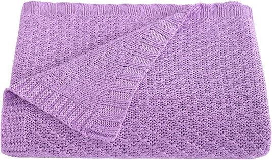 NTBAY Cable Knit Cooling Toddler Blanket, Soft and Breathable Baby Blanket 30x40 Inches Made from Rayon Derived from Bamboo for Crib, Stroller, Nursery, Light Purple
