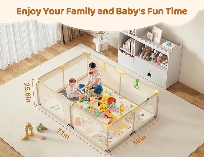 CoziBB Baby Playpen with Mat, 71" × 59" Extra Large Playpen for Toddler, Play Yard, Baby Fence Play & Sleep Area for Indoor & Outdoor