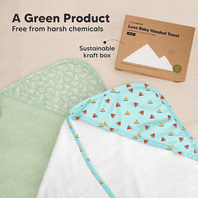 KeaBabies Hooded Baby Towel for Newborn - Viscose Derived from Bamboo Large Baby Bath Towels with Hood for Boys, Girls, Toddler, Extra Absorbent & Soft Newborn Bath Essentials (Melon Beat)