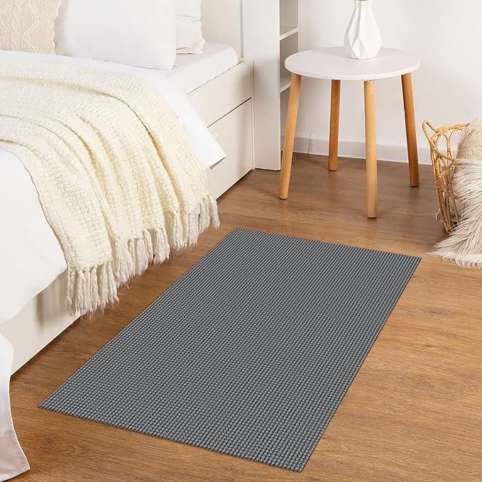 KOZYFLY Indoor Door Mat 2x3 ft Small Area Rugs Washable Front Door Mat Non Slip Rubber Backed Entryway Rug Cotton Entrance Doormat for Front Porch Bathroom Kitchen Bedroom, Grey/Dark Grey