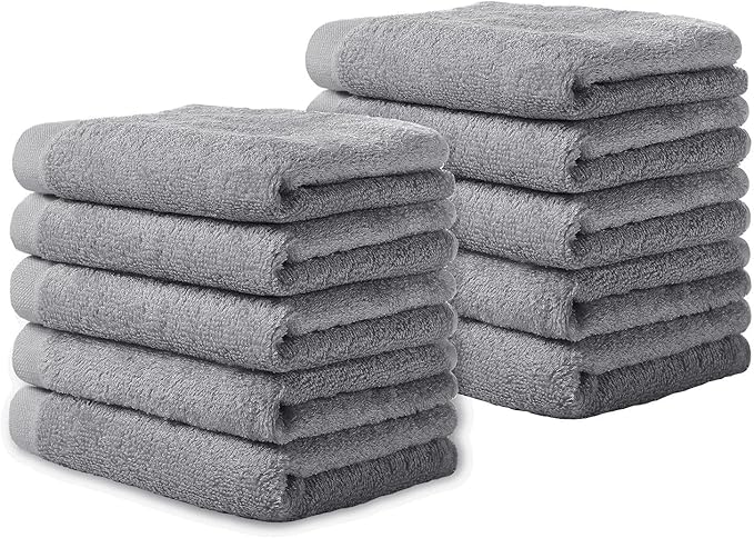 Yoofoss Luxury Washcloths Towel Set 10 Pack Baby Wash Cloth for Bathroom-Hotel-Spa-Kitchen Multi-Purpose Fingertip Towels & Face Cloths Light Grey
