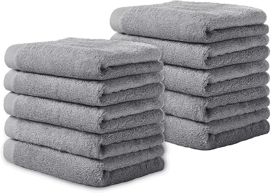 Yoofoss Luxury Washcloths Towel Set 10 Pack Baby Wash Cloth for Bathroom-Hotel-Spa-Kitchen Multi-Purpose Fingertip Towels & Face Cloths Light Grey