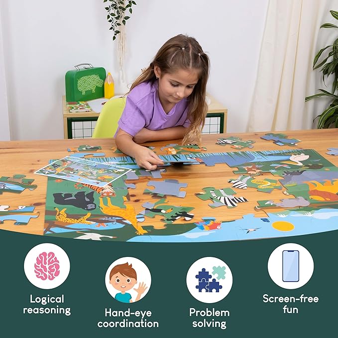 Giant Floor Puzzles for Kids 48 Pieces - BONNYCO | Jungle Animals Jumbo Floor Puzzle | Safari Large Piece Jigsaw Ages 2 3 4 5 6 7 8 | Educational Kids Toys, Gifts for Boys and Girls Birthday Christmas