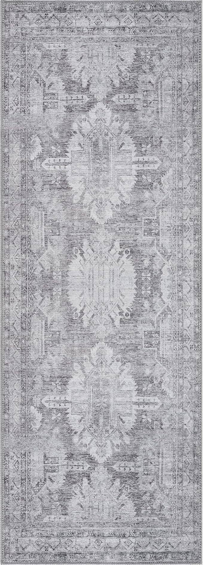 Bloom Rugs Washable 12 ft Runner - Ivory/Silver Gray Traditional Runner for Entryway, Hallway, Bathroom, and Kitchen - Exact Size: 2.5' x 12'