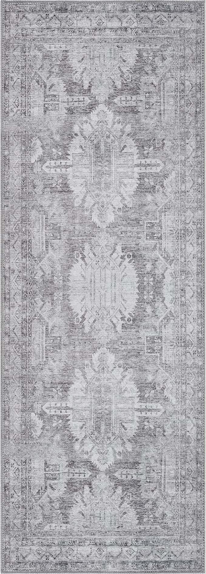 Bloom Rugs Washable 10 ft Runner - Ivory/Silver Gray Traditional Runner for Entryway, Hallway, Bathroom, and Kitchen - Exact Size: 2.5' x 10'