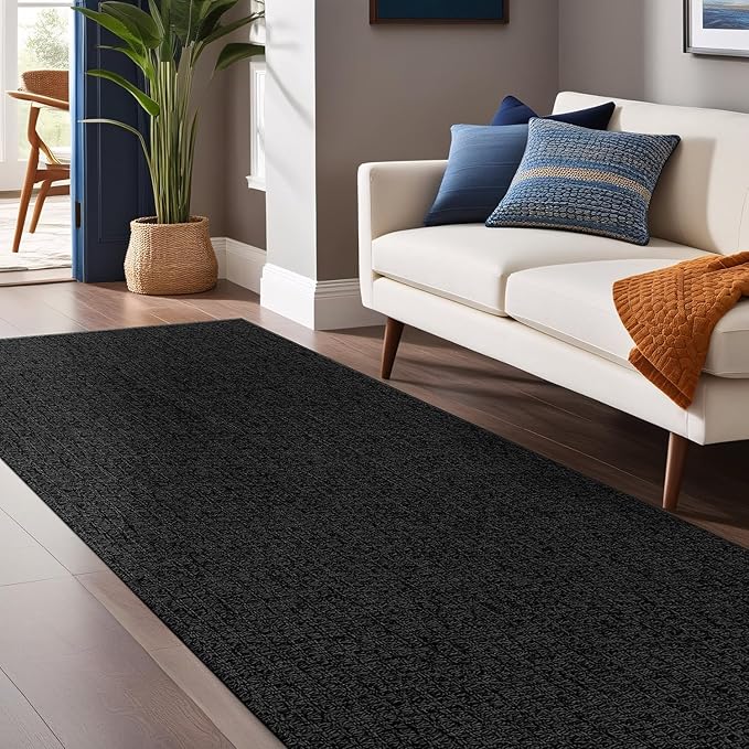 Easy Jute Rugs 2x7 Dark Gray Color Living Room Indoor Outdoor Runner Rug for Farmhouse Patio and Kitchen Rug High Traffic Washable Easy to Clean Solid Woven Design Outside Carpet (2 x 7)