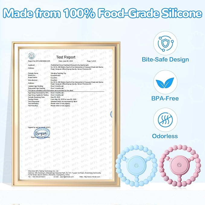 Vibrating Teething Toy with 3D Multi-Texture, Food-Grade Silicone Sensory Chew Toy for Autism Kids and Baby 3-18 Months, Baby Teething Ring for Teething Relief, Light Blue