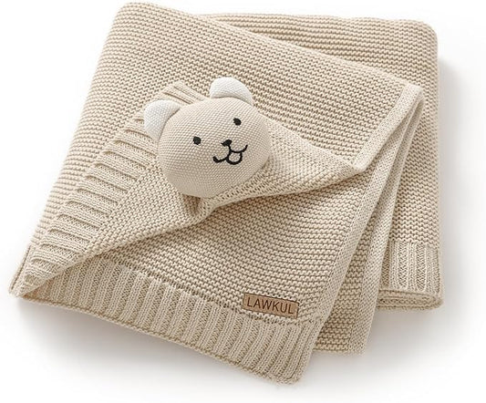 LAWKUL Baby Blanket Bear Lovey Soft Plush Security Blanket for Newborns Infants Boy Girl Knit Snuggle Comfort Camel 40x30in
