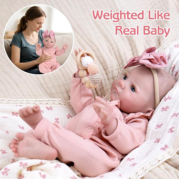 Aori Lifelike Reborn Baby Dolls - 20 Inch Ultra Realistic Girl Newborn Baby Doll with Weighted Body for Cuddling Poseable Soft Vinyl Doll Includes Pink Outfit Set for Kids 3+ Role Play