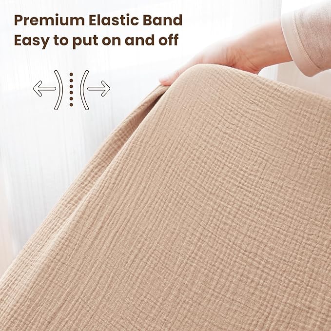 Konssy Muslin Crib Sheets for Boys, Soft Cotton Neutral Baby Sheets for Standard Crib Mattress 2 Pack, 52"x28" (Camel, Sun)