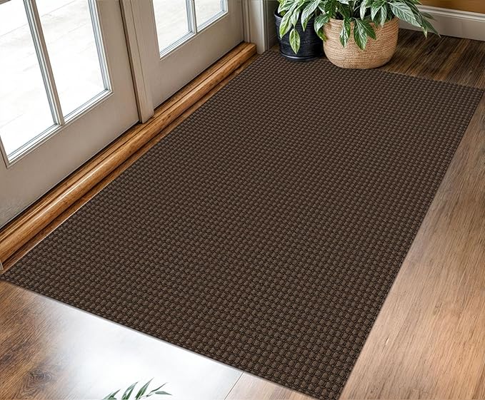 KOZYFLY Rugs for Entryway 3x5 ft Washable Area Rug Non Slip Rubber Backed Entry Rug Woven Indoor Door Mat Cotton Kitchen Rugs Floor Carpet for Entryway, Foyer, Backdoor, Reddish Brown/Coffee
