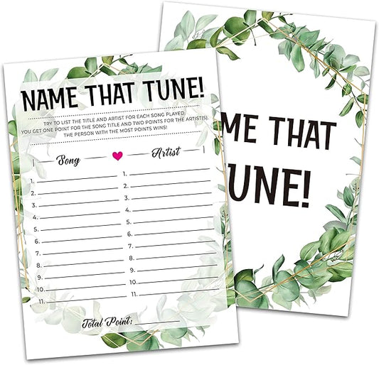 Baby Shower Game Cards, Name That Tune Game, Tropical Jungle Theme Party Cards For Gender Neutral Boys or Girls, Set of 30 Cards(Green009)
