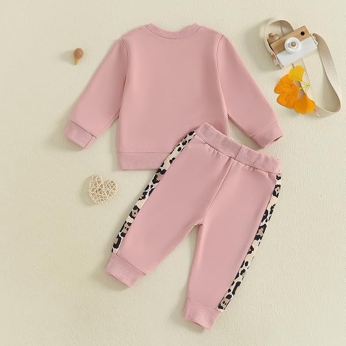 Kupretty Baby Girl Fall Winter Clothes Toddler Outfit Letters Graphic Crewneck Sweatshirts + Joggers Pants Set