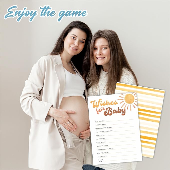 Wishes For Baby Game Kits For Baby Shower - 30 Double-Sided Fill In Watercolor Sunshine Style Game Cards For Gender Reveal, Baby Announcement, Party Favor & Supplies - C11