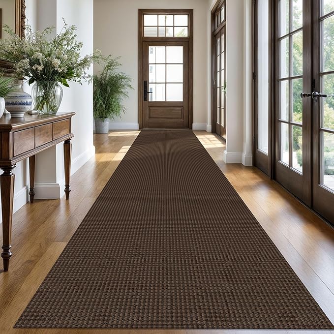 KOZYFLY Extra Long Runners for Hallways 3x18 ft Washable Kitchen Runner Non Slip Rubber Backed Hallway Rug Cotton Entryway Runner Rug Floor Carpet for Indoor Hall, Kitchen, Stair, Reddish Brown/Coffee