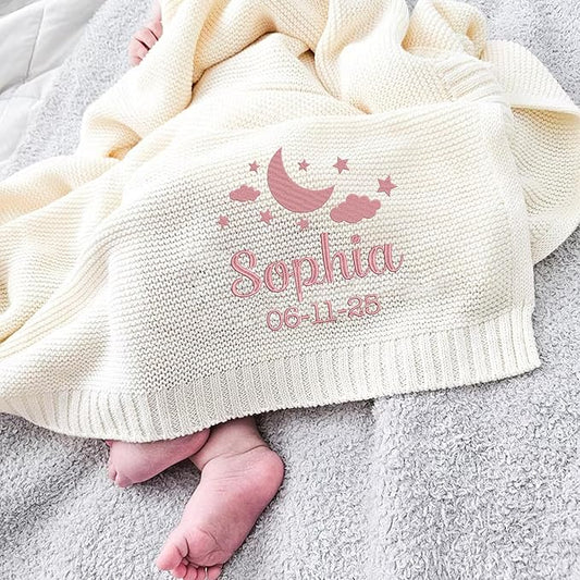 Personalized Name Baby Blanket, Embroidered Name Baby Blanket, Soft Breathable Cotton Knit Blankets, Newborn Babys Gift, New Mom Gifts, Newborn Babys Girl & Boy Gift, Birthday Shower Gifts 2