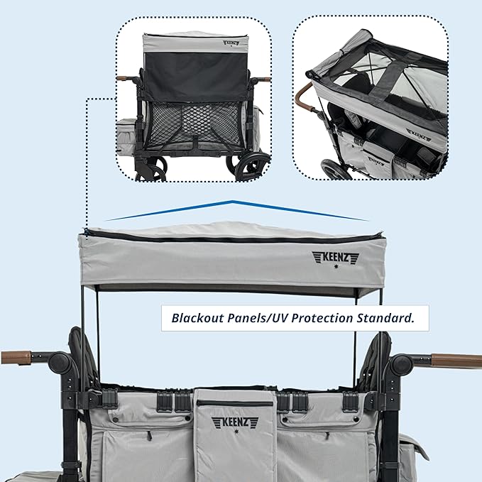 Keenz XC EVO - Luxury 2 Passenger Stroller Wagon for Kids | Foldable 2 Passenger Quad Seater with Adjustable Canopy | Gray