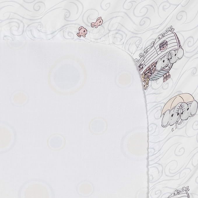 Precious Moments Noah’s Ark Fitted Crib Sheet 2 Pack for Baby Boy by Everyday Kids; 1 Animals on the Ark Printed Crib Sheet and 1 Solid Bright Green; Adorable Wildlife Elephants, Giraffes, Bears Print