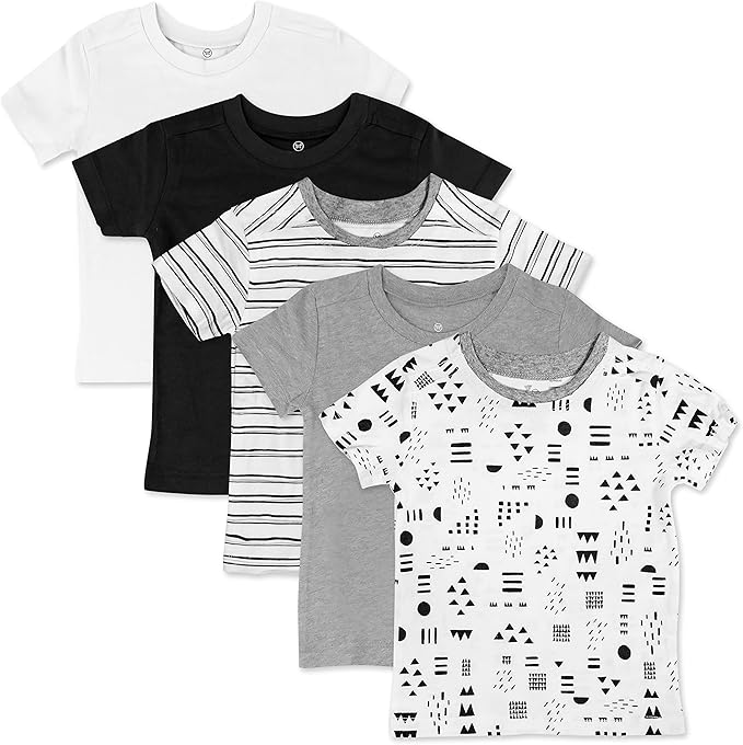 HonestBaby Unisex-Baby 5-Pack Short Sleeve T-Shirts 100% Organic Cotton Baby, Toddler, Little Kid, Boy, Girl, Unisex