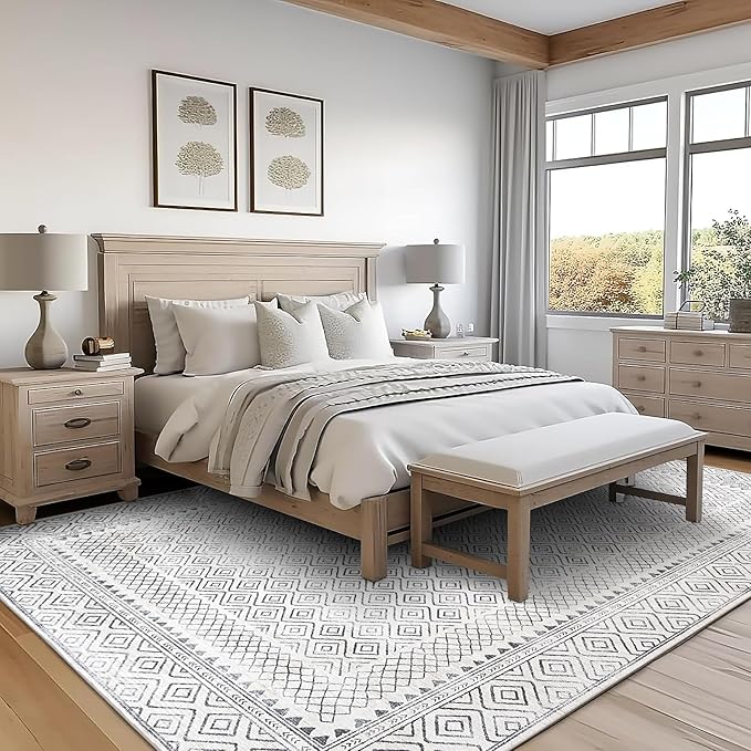 ReaLife Rugs Machine Washable Area Rug Runner - Living Room Bedroom Bathroom Kitchen Entryway Office - Padded Low Pile Stain Resistant Premium - Boho Farmhouse Vintage - Aria - Ivory 3' x 5'