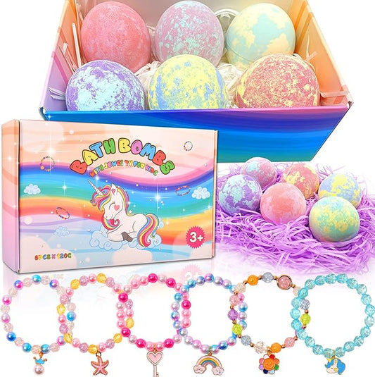 Unicorn Bath Bombs with Surprise Inside for Kids Girls, Bath Bombs Surprise Birthday Gifts Unicorn Gifts for Kids Girls with Jewelry Toys Inside